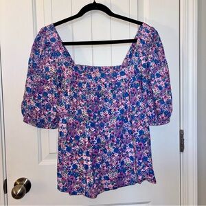 Vineyard Vines Floral Square Neck Top - Pink and Blue